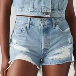 Levis 501 Original Shorts Distressed High-Rise Medium Wash Shorts Waist Size 32